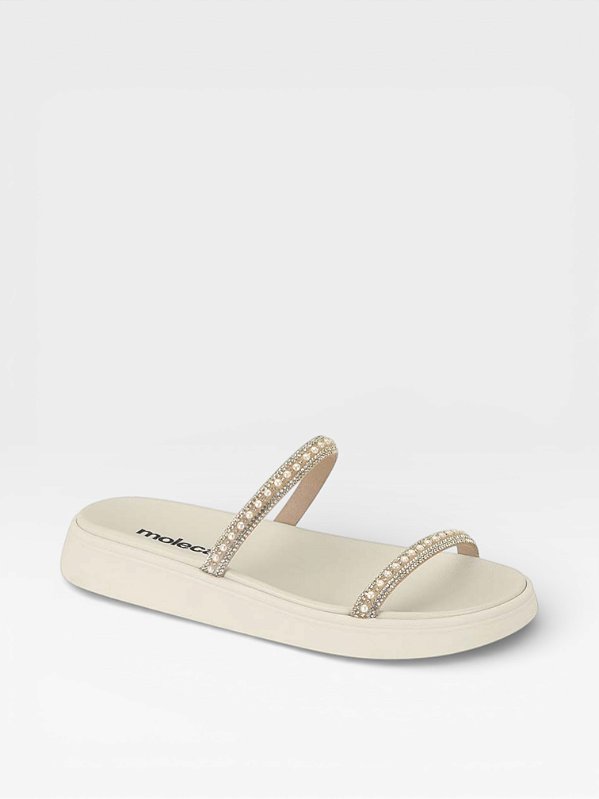 Papete Moleca Flat Tiras Com Perolas Calce Facil Creme