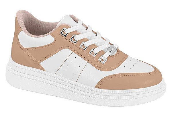 Tenis Moleca Casual Com Cadarço Detalhe Prateado Branco/Nude