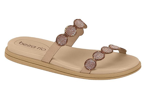 Papete Flat Beira Rio Calce Facil Tira Com Pedraria Bege