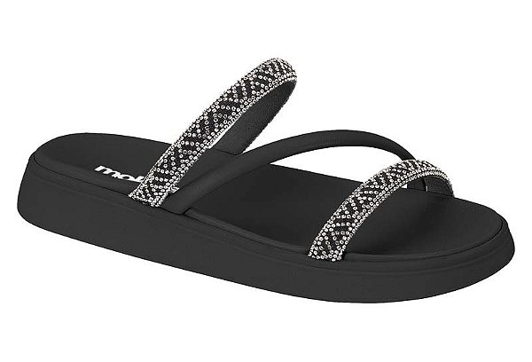 Papete Feminina Moleca Calce Facil Tiras Com Strass Preto/Preto