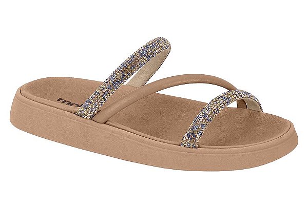 Papete Feminina Moleca Calce Facil Tiras Com Strass Azul/Verde