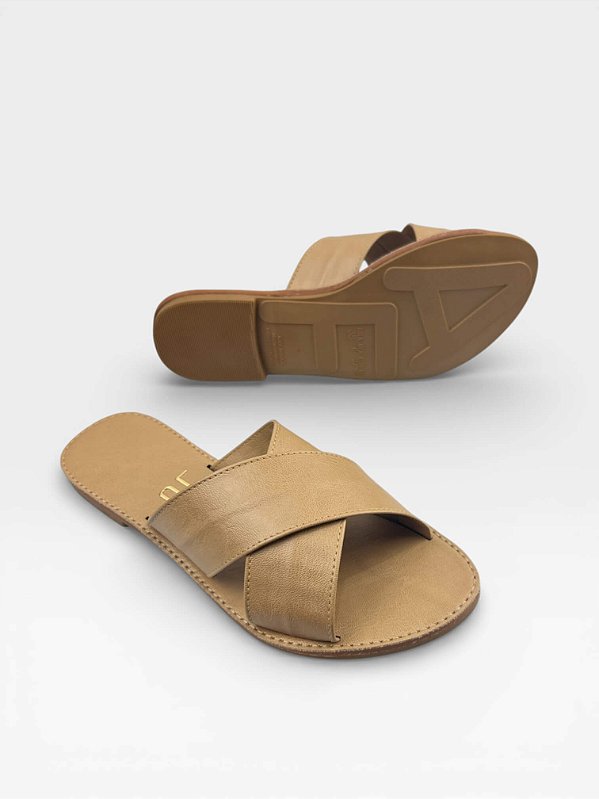 Rasteira Af Tiras em X Confort Bege