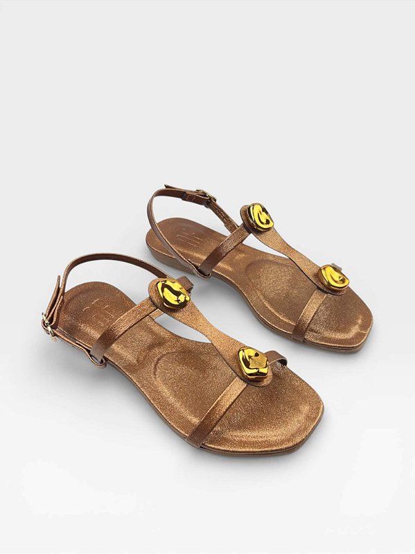 Rasteira Af Dourada Com Medalha E Fivela No Tornozelo Bronze