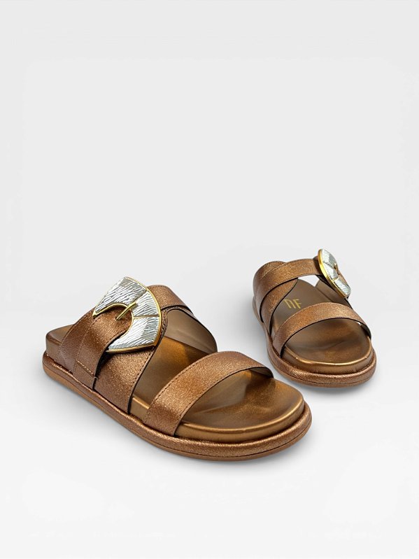 Papete Feminina Bronze com Fivela Metalizada
