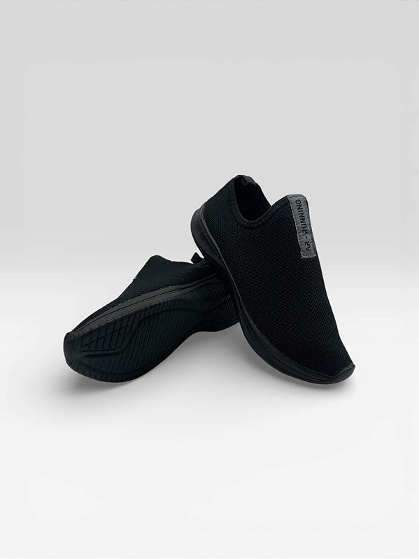 Tênis Meia Slip-On Feminino Conforto Urbano Preto/Preto