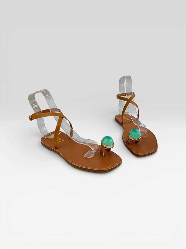 Sandália Feminina Com Amarração Confortável  Carvalho/Turquesa