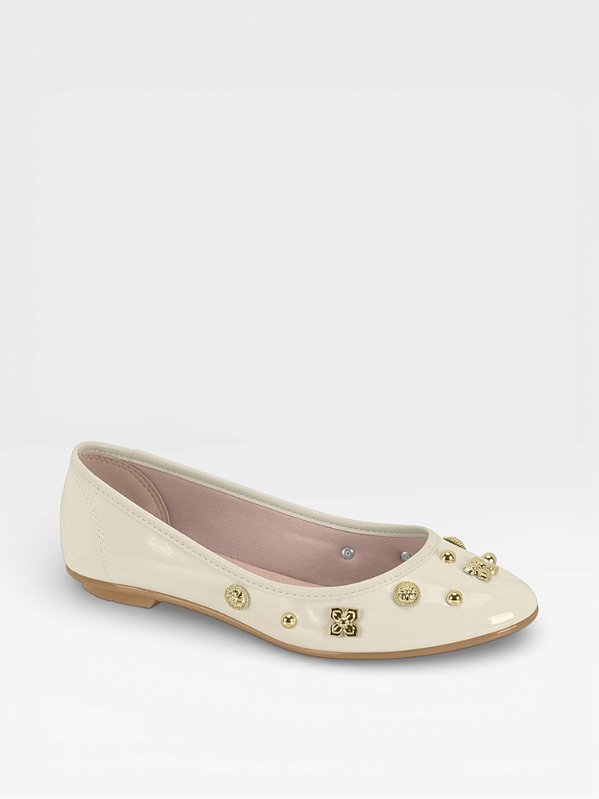 Sapatilha Feminina Moleca Com Tachas Verniz Branco Off