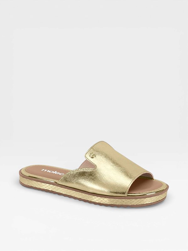 Chinelo Feminino Slide Moleca Calce Facil Metalizado Dourado
