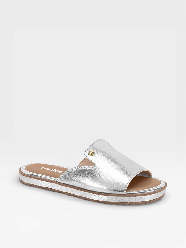 Chinelo Slide Feminino Moleca Calce Facil Metalizado Prata