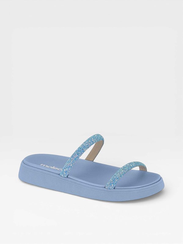 Papete Moleca Flat Tiras Com Strass Calce Facil Azul Jeans