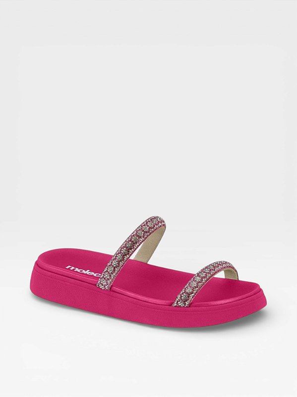 Papete Moleca Flat Tiras Com Strass Calce Facil Cristal/Pink