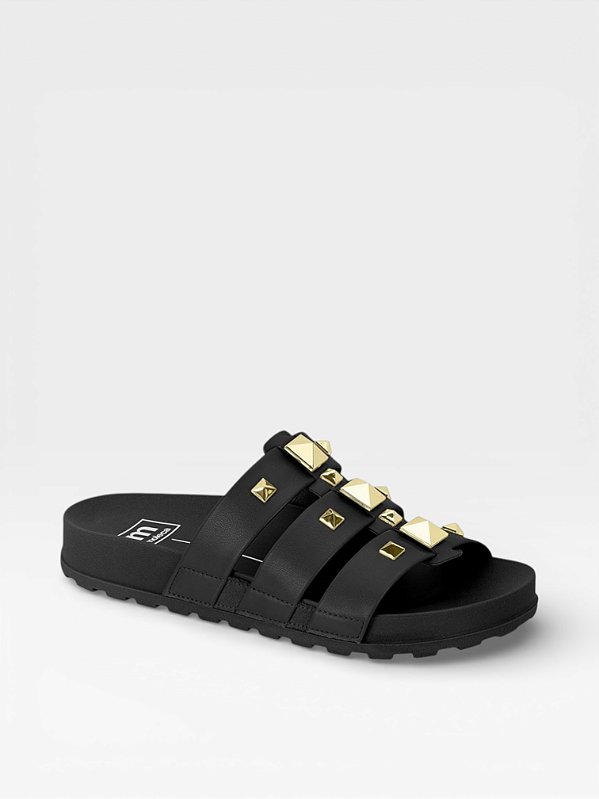 Sandalia Papete Moleca 3 Tiras Com Spike Piramide Preto
