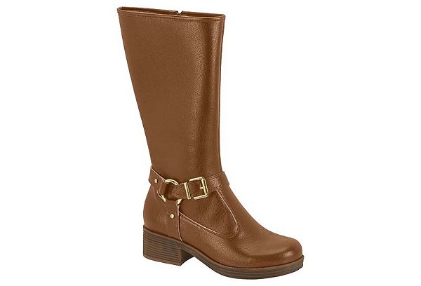 Bota Moleca Montaria Com Fivela Salto Bloco Caramelo