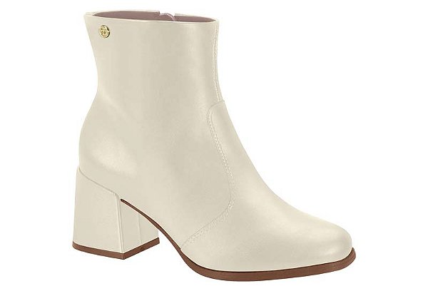 Bota Moleca Com Ziper Cano Curto Com Salto Bloco Branco Off