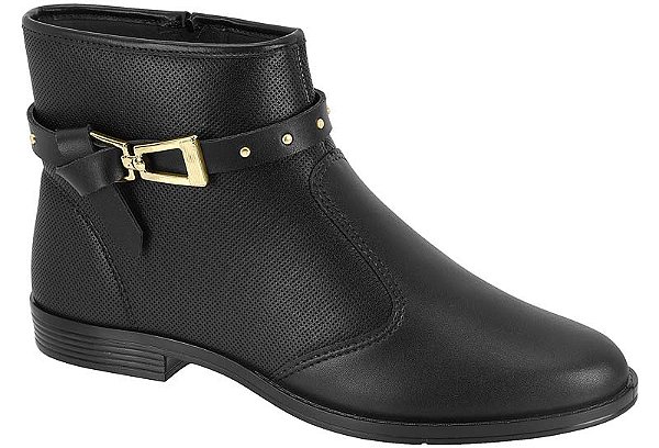 Bota Moleca Cano Curto Fivela Dourada Detalhes Em Tiras Napa Gales /Preto