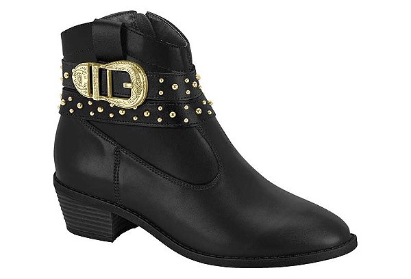 Bota Moleca Cano Curto Fivela Dourada Aplicação De Tachas Preto