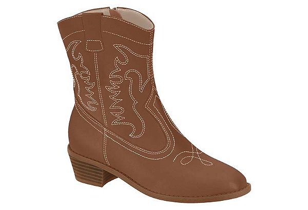 Bota Moleca Country Cano Curto Com Bordado Salto Bloco Avela