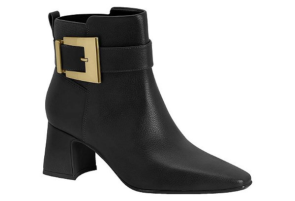 Bota Vizzano Cano Curto Com Fivela Dourada E Salto Bloco Preto