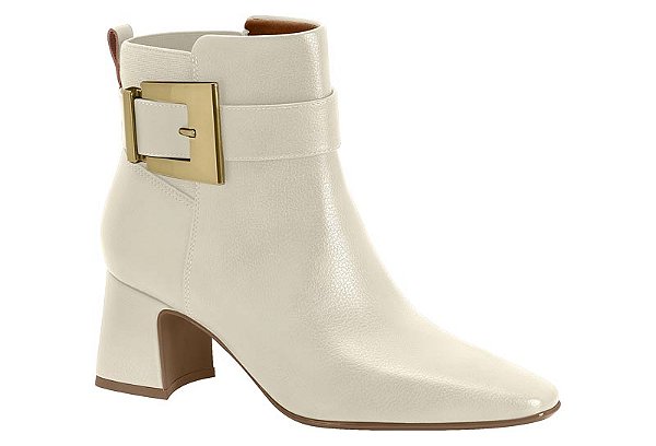 Bota Vizzano Cano Curto Com Fivela Dourada E Salto Bloco Branco Off