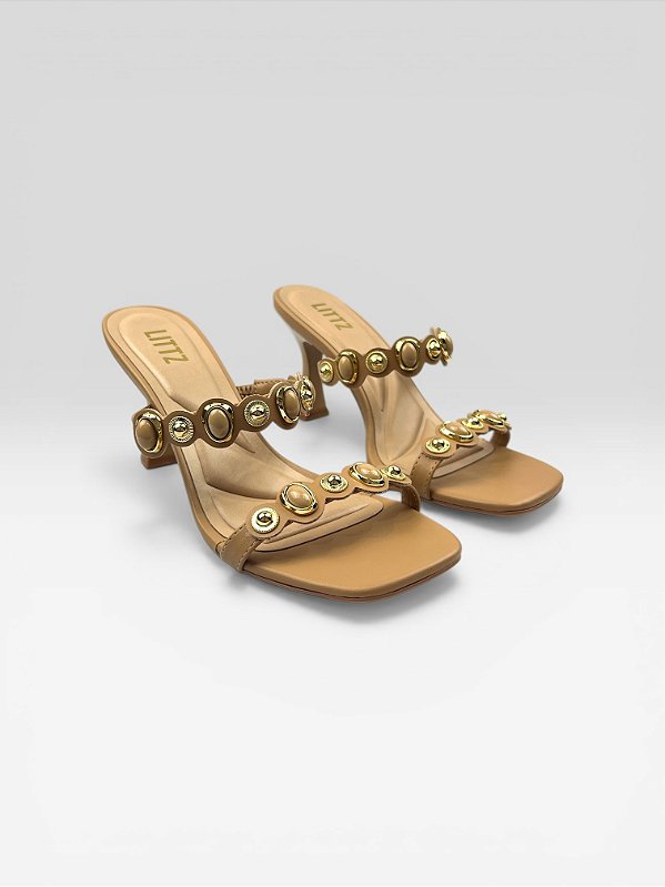 Tamanco Feminino De Salto Médio Com Aplicações  Angelin