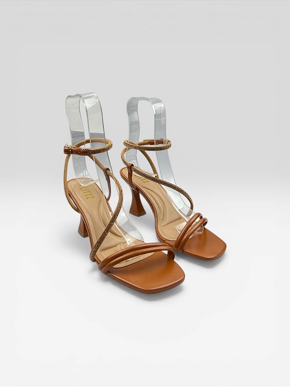 Sandália Salto Taça Com Strass Marrom