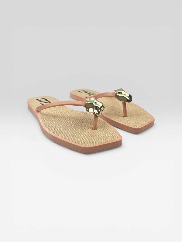 Chinelo Slim Com Detalhe Dourado  Rosado