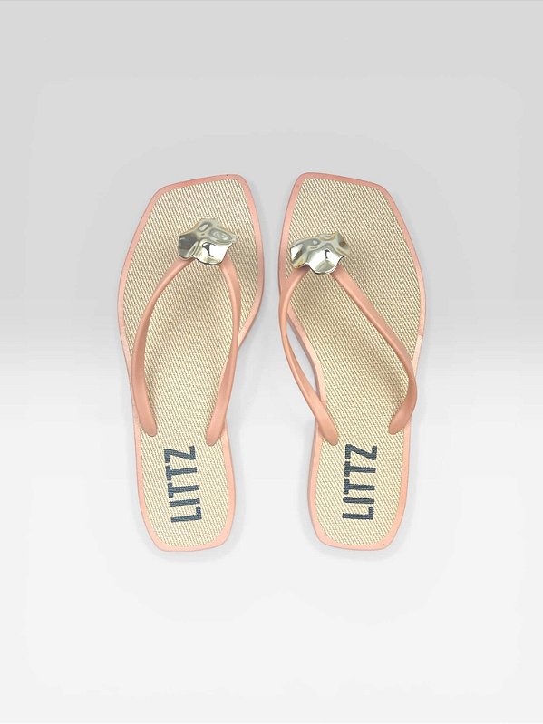 Chinelo Slim Com Detalhe Dourado Rosado