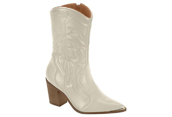 Bota Country Vizzano Cano Médio Com Bordado E Salto Bloco Branco Off