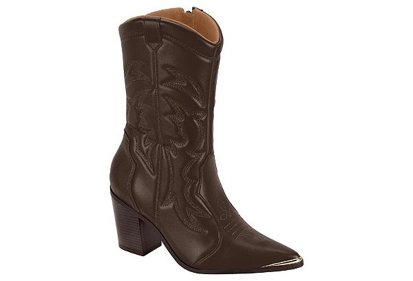 Bota Country Vizzano Cano Médio Com Bordado E Salto Bloco Cafe
