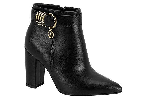 Bota Vizzano Cano Curto Com Salto Alto Bloco E Detalhe Dourado Preto