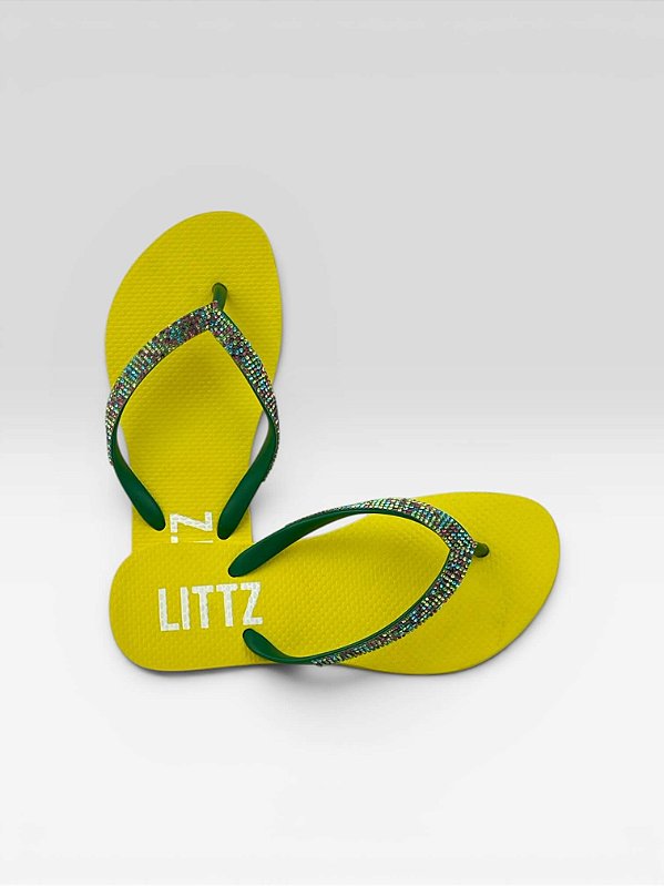 Chinelo Feminino Brasil Littz Amarelo Correia Strass