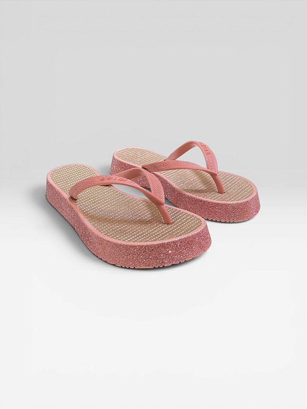 Chinelo Plataforma Feminino Com Glitter E Solado Leve Rose