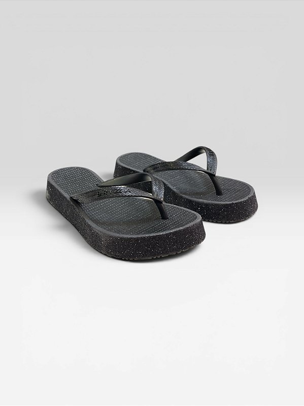 Chinelo Plataforma Feminino Com Glitter E Solado Leve Preto