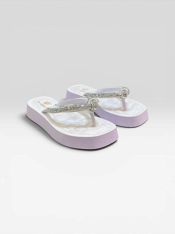 Chinelo Feminino Plataforma Com Aplicações De Strass E Pedrarias Branco/Mt41
