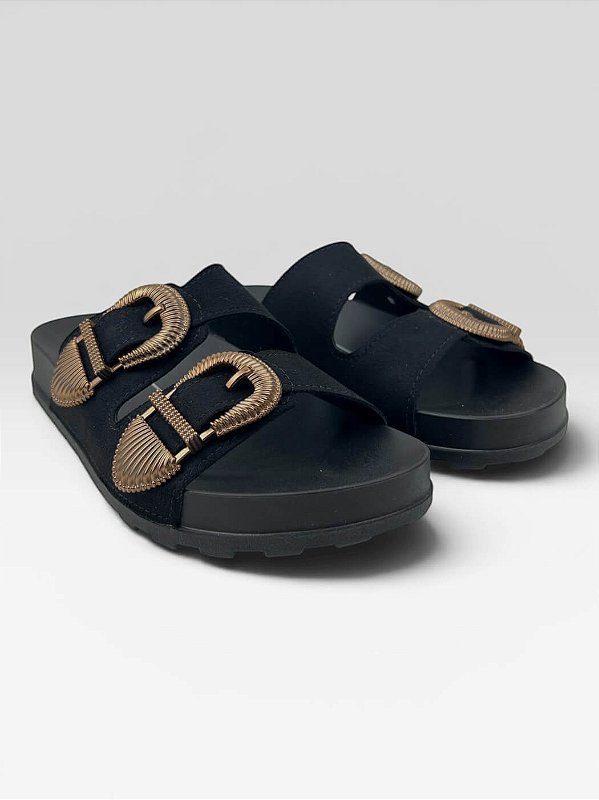 Papete Plataforma Com Fivela Metalizada Preto