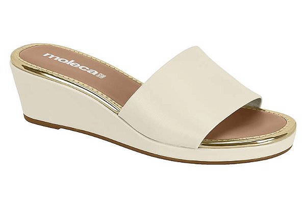 Tamanco Anabela Moleca Feminino Confortável Slide Branco Off