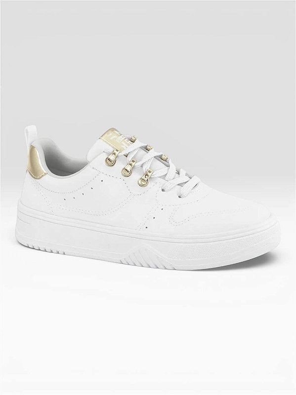 Tênis Casual Com Detalhes Metálicos  Branco/Ouro