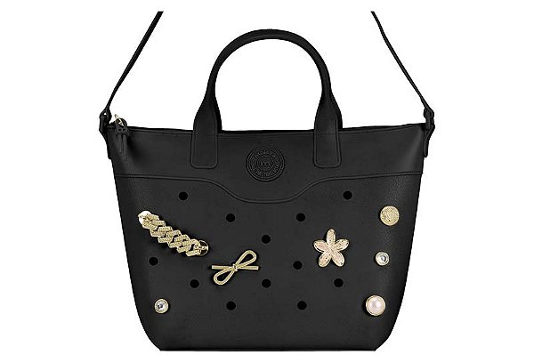 Bolsa Moleca Estilo Tote Com Alça Removível E Enfeites Personalizados Preto