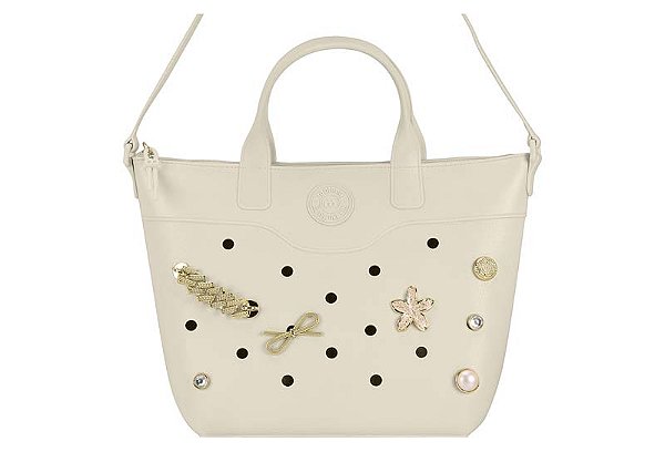 Bolsa Moleca Estilo Tote Com Alça Removível E Enfeites Personalizados Branco Off