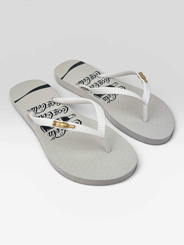 Chinelo Coca-Cola Com Detalhe Metálico Nas Tiras Branco/Branco