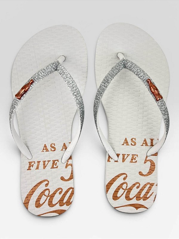 Chinelo Coca-Cola Comdetalhe Dourado Branco/Branco #1