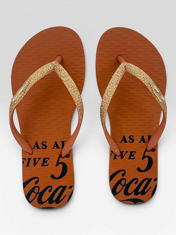 Chinelo Coca-Cola Comdetalhe Dourado Marrom #1