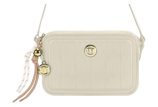 Bolsa Feminina Moleca Transversal Com Pingentes Decorativos Dourados Branco Off
