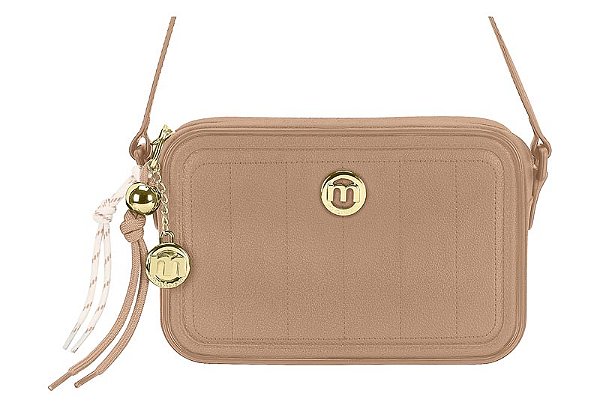 Bolsa Feminina Moleca Transversal Com Pingentes Decorativos Dourados Nude