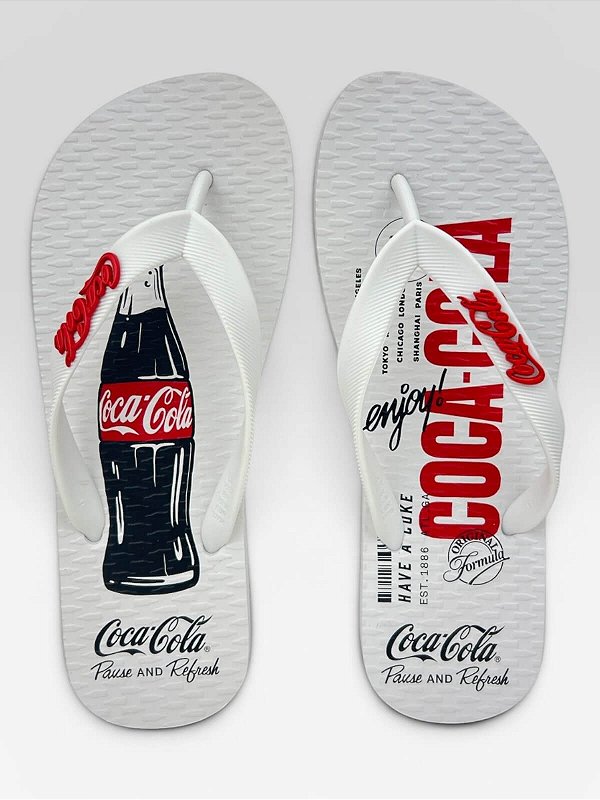 Chinelo Coca-Cola Shoes Pause And Refresh Estampado Branco/Branco #1