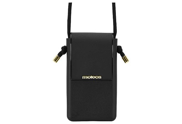 Bolsa Porta-Celular Moleca Transversal Feminina Com Tampa E Detalhes Dourados Preto