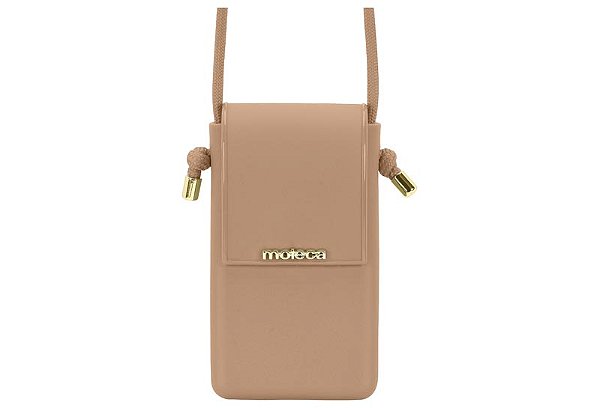 Bolsa Porta-Celular Moleca Transversal Feminina Com Tampa E Detalhes Dourados Nude