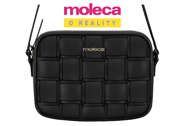 Bolsa Feminina Moleca Transversal Com Trama Geométrica E Design Moderno Preto