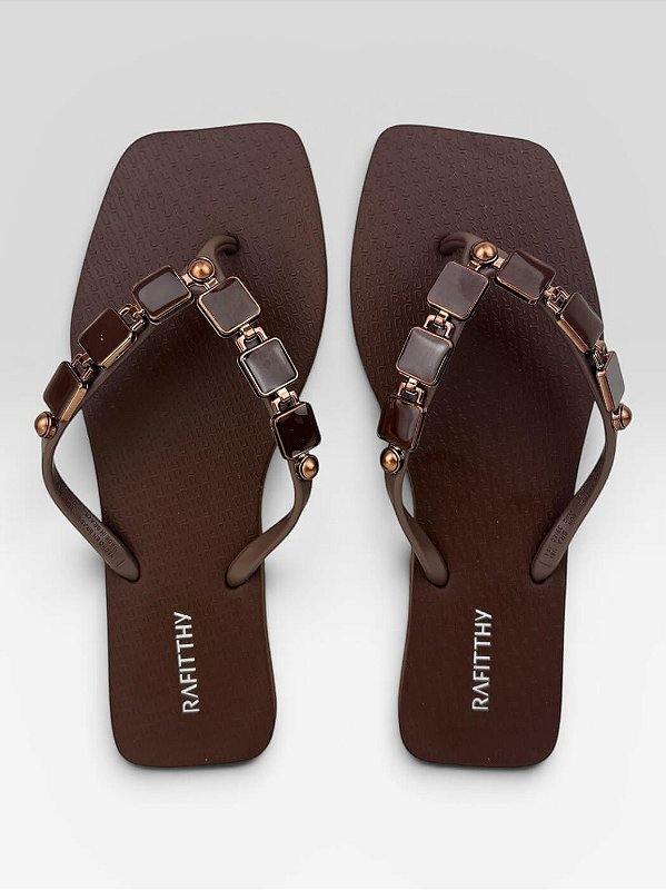 Chinelo Rasteiro Rafitthy Com Detalhes Metalizados Veneza/Bronze