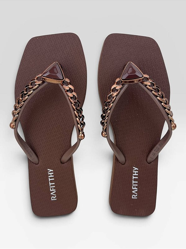 Chinelo Rasteiro Rafitthy Com Correntes Metalizadas Precious/Charm Bronze